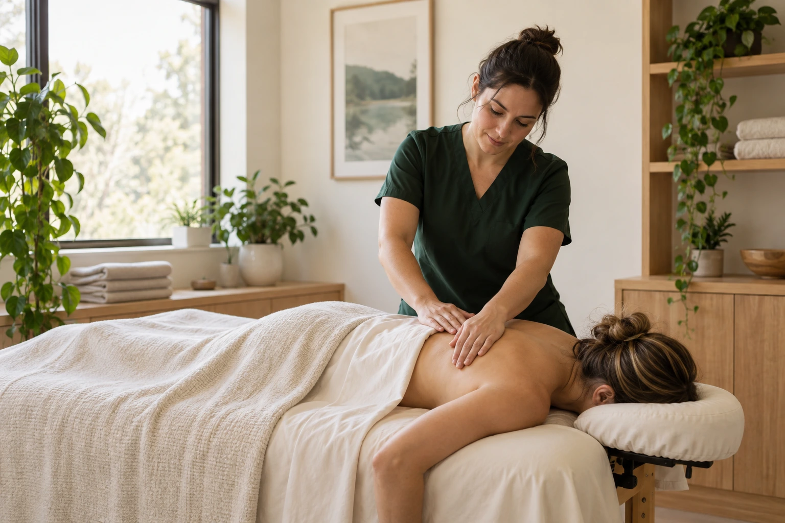 Calm Back Massage in a Sunlit Clinic