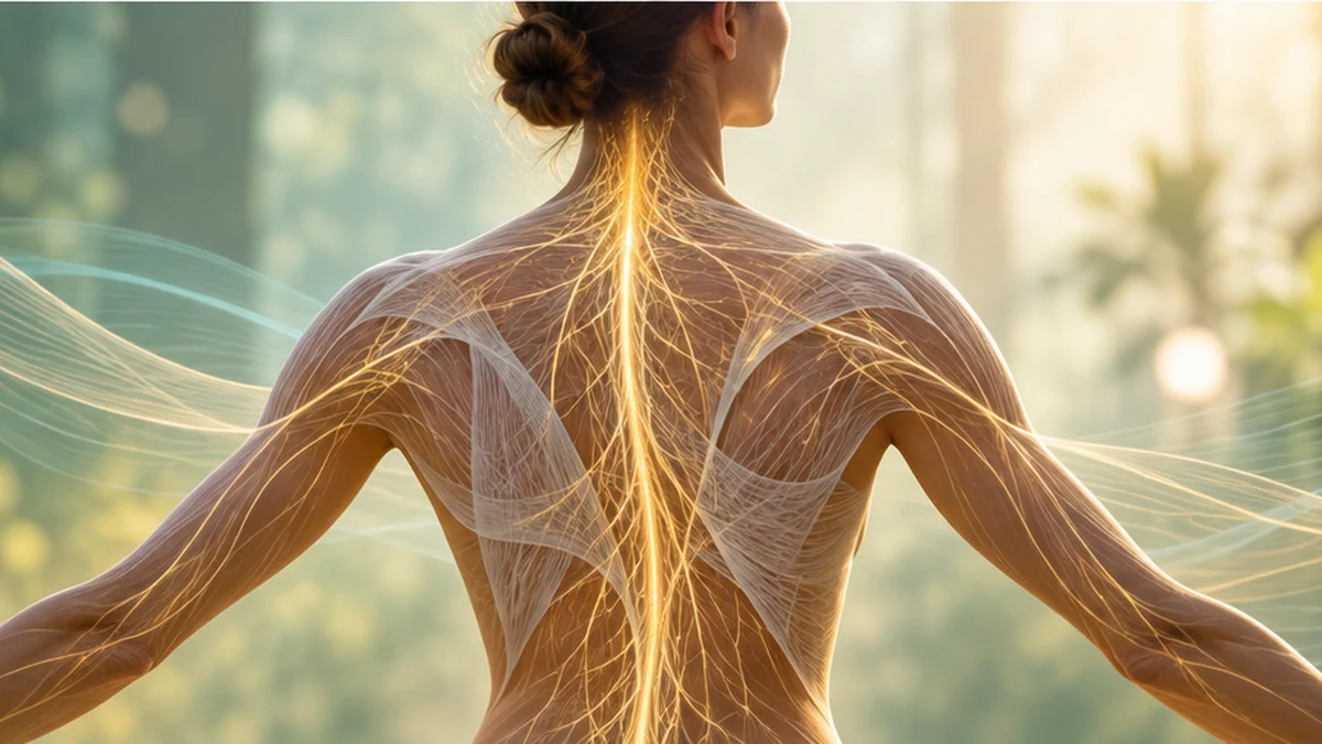 Illustration of the back, fascia and nervous system representing neuro-fascial regulation